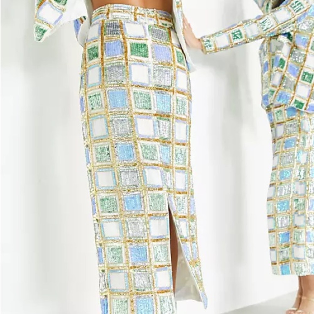 NWT ASOS Edition midi check sequin skirt sz 4 (6)